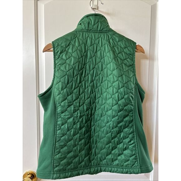 L.L. Bean Vest Women's Medium Green Quilted Fleece Pockets fall hiking gameday - Picture 4 of 7